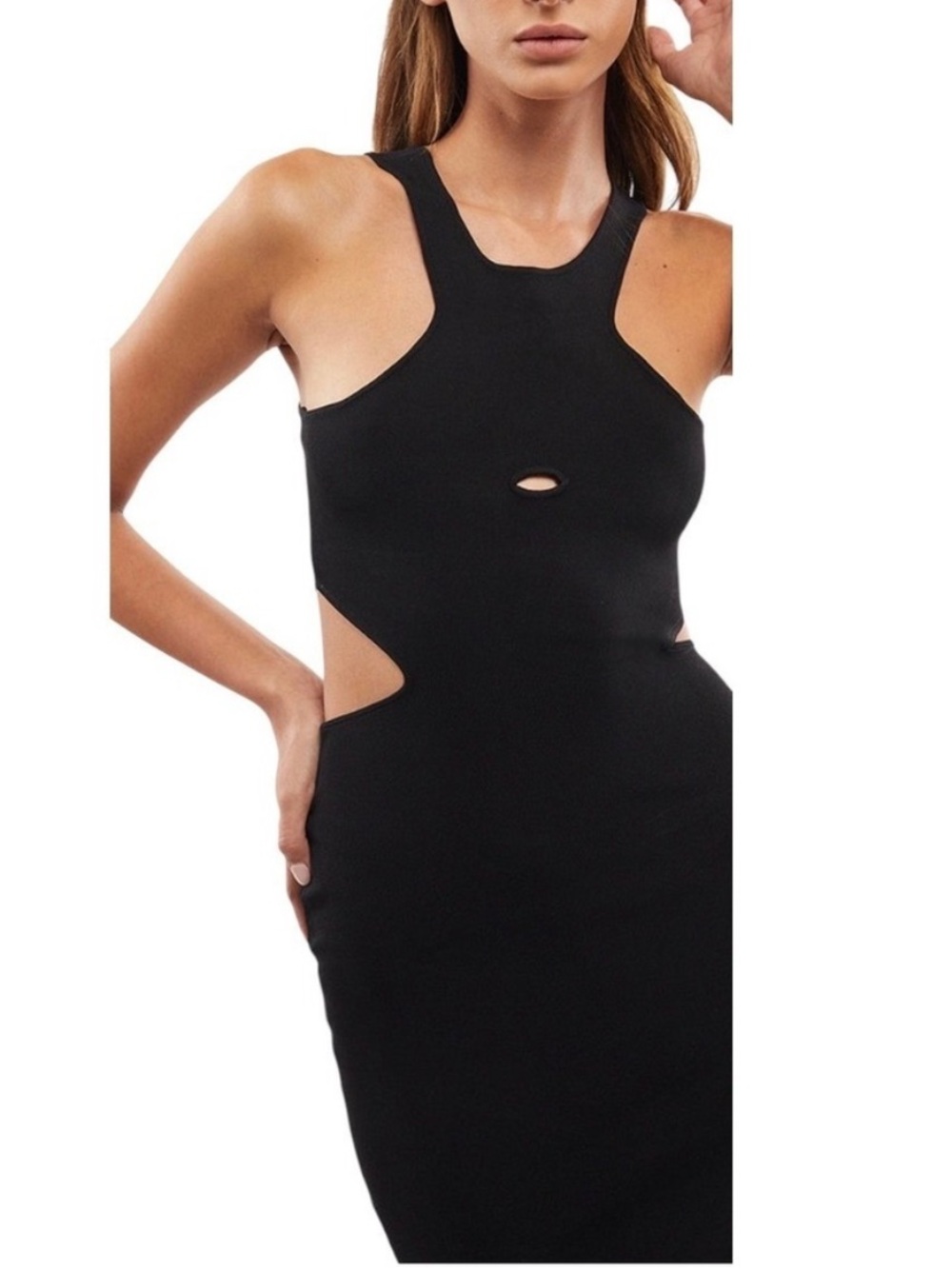 NWT Mother Of All Devon Knit Midi Dress Black Cut Out Bodycon Sz L - Picture 2 of 12